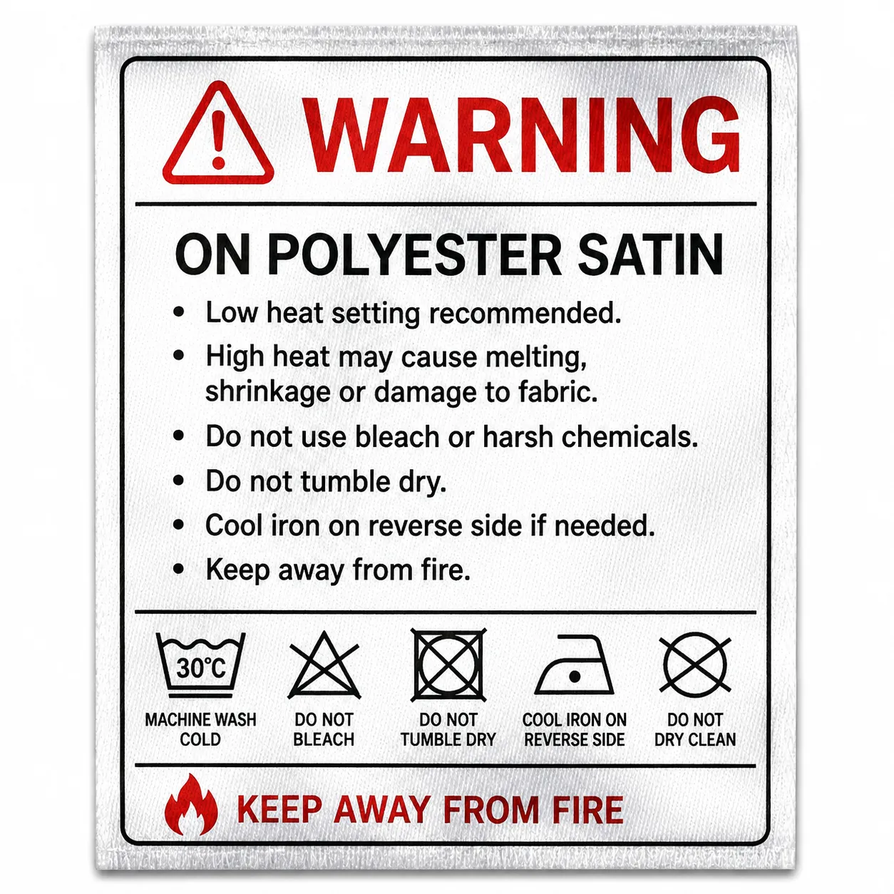 Warning Label On Polyester Satin